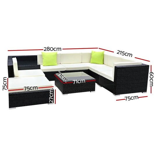 Gardeon 9-Piece Outdoor Sofa Set Wicker Couch Lounge Setting 7 Seater - Mekamart Australia