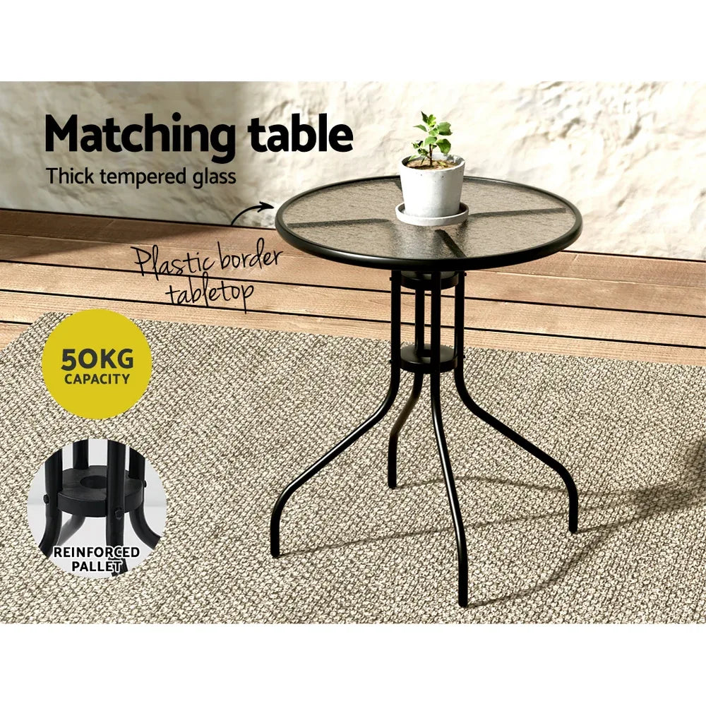 Gardeon 3PC Outdoor Bistro Set Table and Chairs Stackable Patio Furniture Black - Mekamart Australia