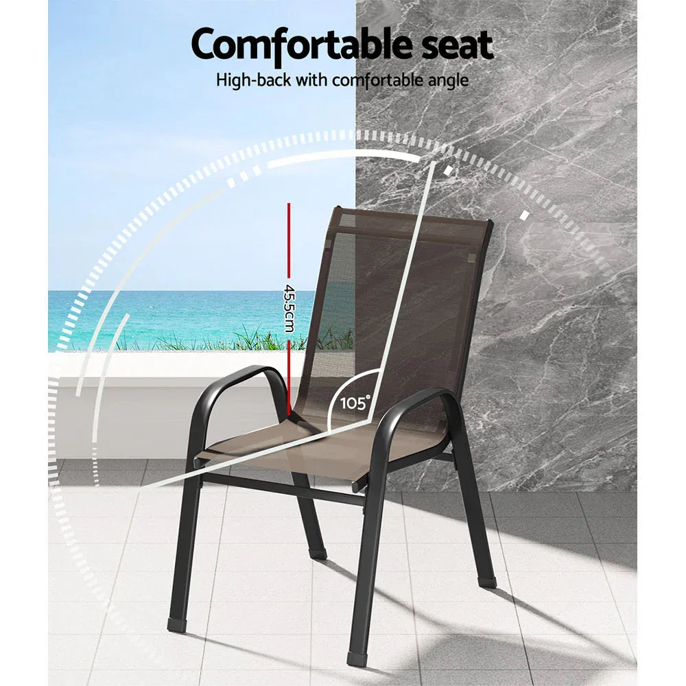 Gardeon 6PC Outdoor Dining Chairs Stackable Lounge Chair Patio Furniture Brown - Mekamart Australia