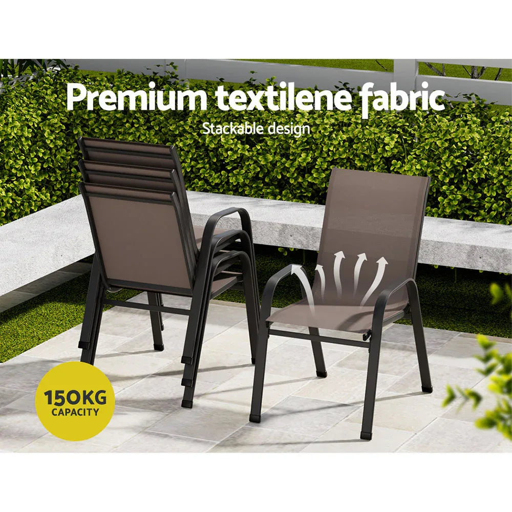 Gardeon 6PC Outdoor Dining Chairs Stackable Lounge Chair Patio Furniture Brown - Mekamart Australia