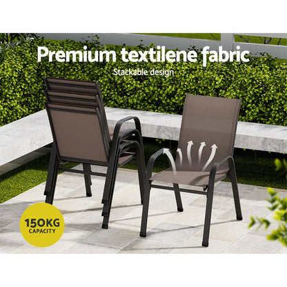 Gardeon 6PC Outdoor Dining Chairs Stackable Lounge Chair Patio Furniture Brown - Mekamart Australia