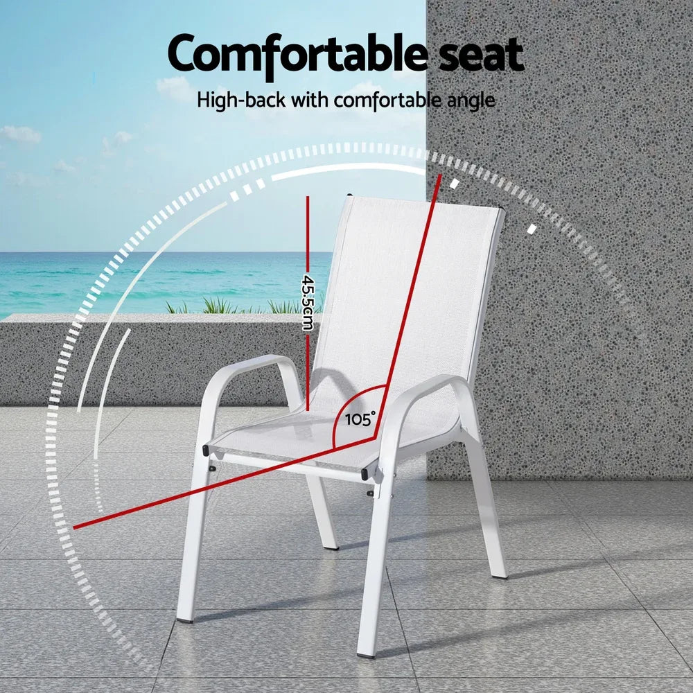 Gardeon 4PC Outdoor Dining Chairs Stackable Lounge Chair Patio Furniture White - Mekamart Australia
