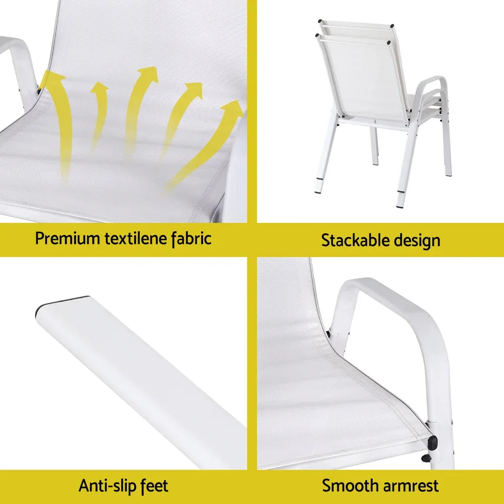Gardeon 4PC Outdoor Dining Chairs Stackable Lounge Chair Patio Furniture White - Mekamart Australia