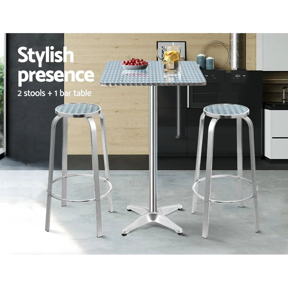 Gardeon 3-Piece Outdoor Bar Set Bistro Table Stools Adjustable Square Cafe - Mekamart Australia