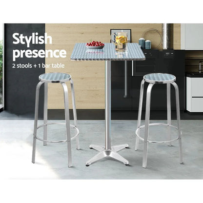 Gardeon 3-Piece Outdoor Bar Set Bistro Table Stools Adjustable Square Cafe - Mekamart Australia