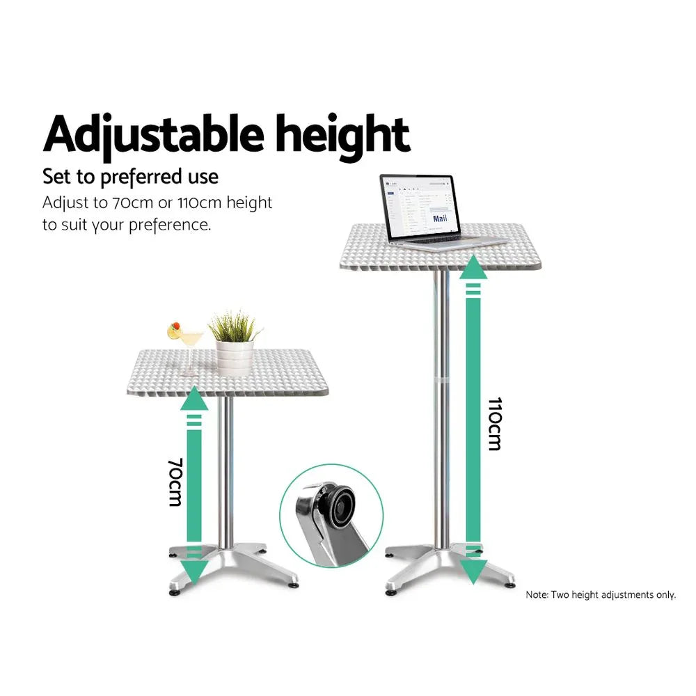 Gardeon 3-Piece Outdoor Bar Set Bistro Table Stools Adjustable Square Cafe - Mekamart Australia