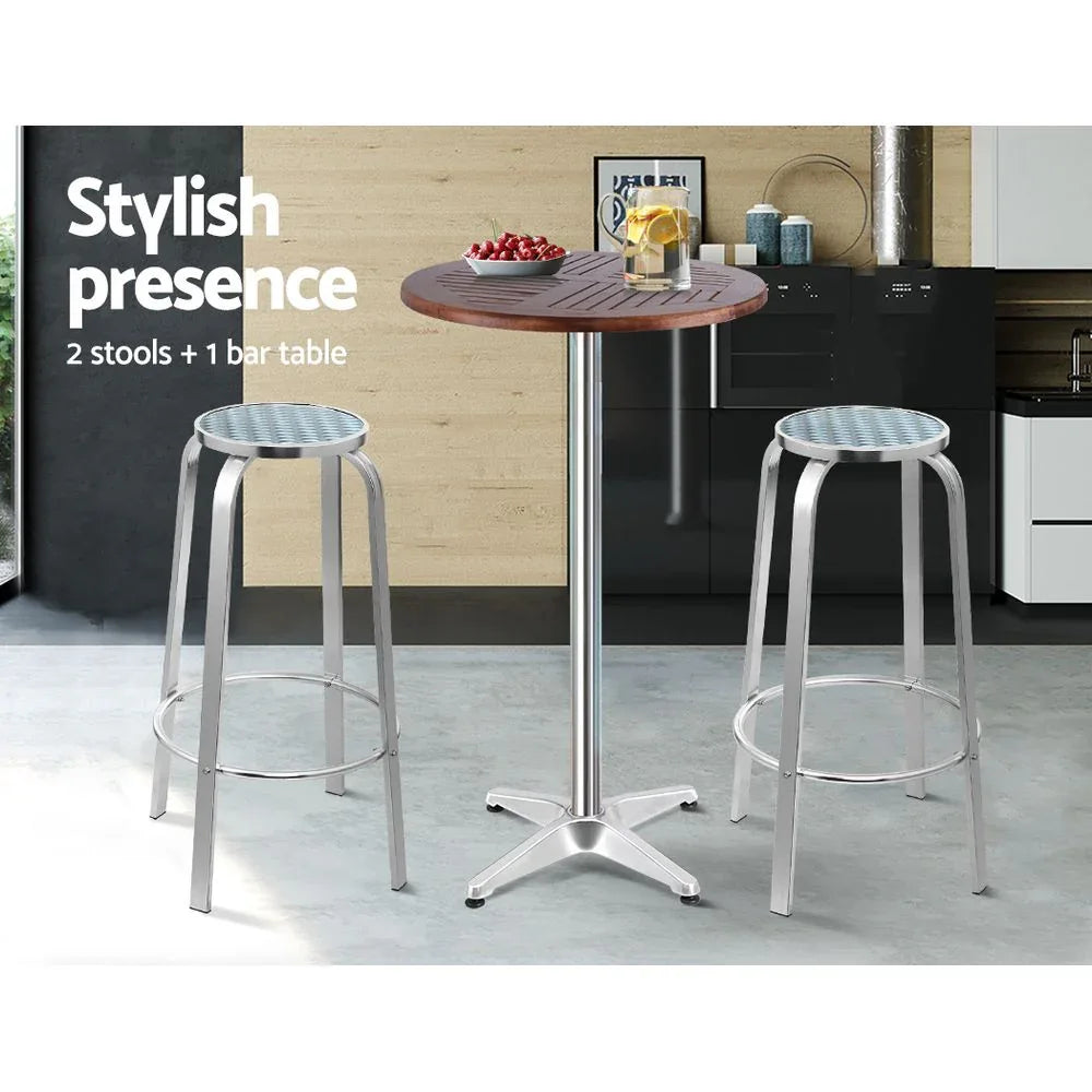 Gardeon 3-Piece Outdoor Bar Set Bistro Table Stools Adjustable Wooden Cafe - Mekamart Australia