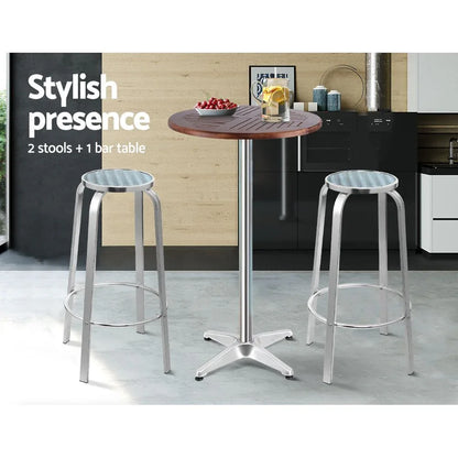 Gardeon 3-Piece Outdoor Bar Set Bistro Table Stools Adjustable Wooden Cafe - Mekamart Australia
