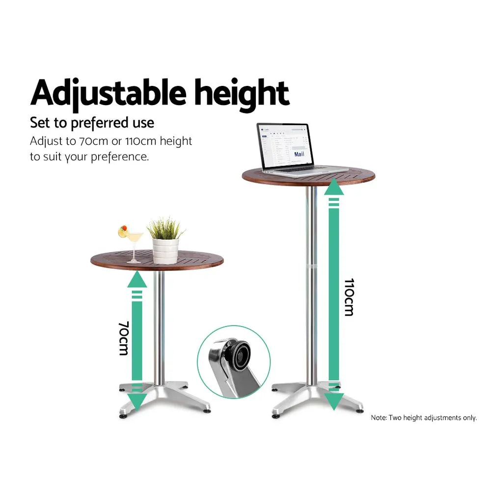 Gardeon 3-Piece Outdoor Bar Set Bistro Table Stools Adjustable Wooden Cafe - Mekamart Australia