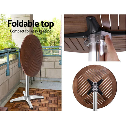 Gardeon 3-Piece Outdoor Bar Set Bistro Table Stools Adjustable Wooden Cafe - Mekamart Australia