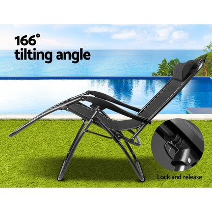 Gardeon 2PC Zero Gravity Chair Folding Outdoor Recliner Adjustable Sun Lounge Camping Black - Mekamart Australia