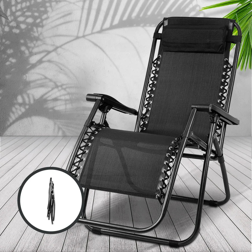 Gardeon 2PC Zero Gravity Chair Folding Outdoor Recliner Adjustable Sun Lounge Camping Black - Mekamart Australia