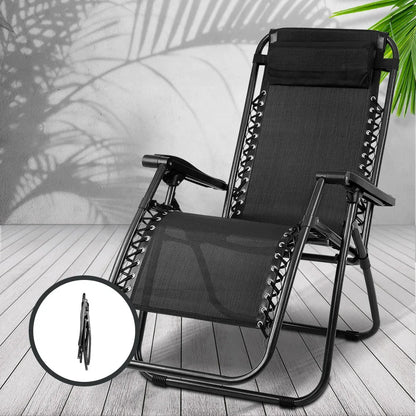 Gardeon 2PC Zero Gravity Chair Folding Outdoor Recliner Adjustable Sun Lounge Camping Black - Mekamart Australia