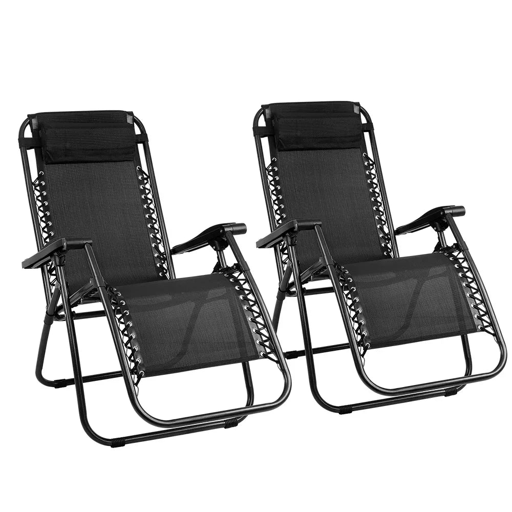 Gardeon 2PC Zero Gravity Chair Folding Outdoor Recliner Adjustable Sun Lounge Camping Black - Mekamart Australia