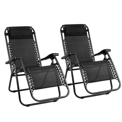 Gardeon 2PC Zero Gravity Chair Folding Outdoor Recliner Adjustable Sun Lounge Camping Black - Mekamart Australia