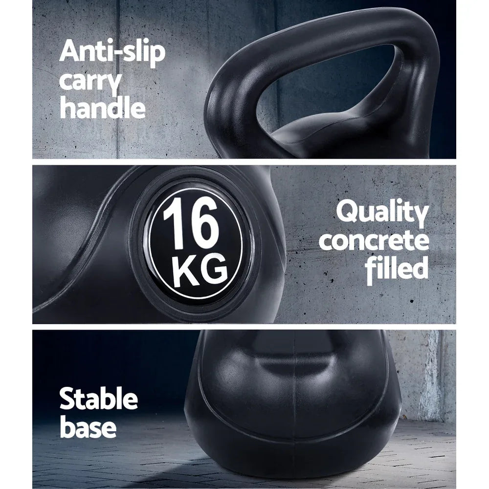 Everfit 16kg Kettlebell Set Weight Lifting Bench Dumbbells Kettle Bell Gym Home - Mekamart Australia