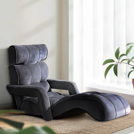 Artiss Floor Lounge Sofa With Armrest Flocking Fabric Charcoal - Mekamart Australia