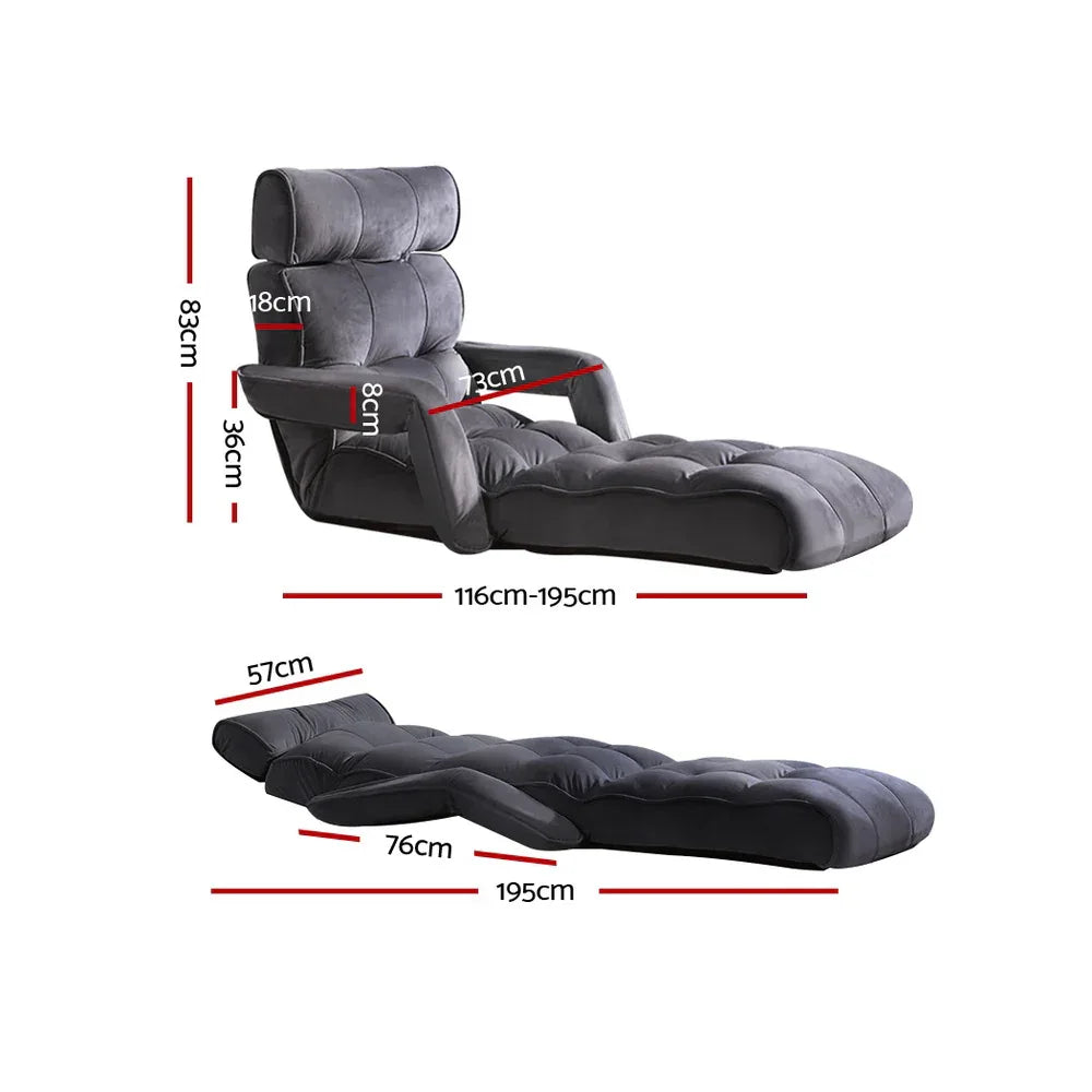 Artiss Floor Lounge Sofa With Armrest Flocking Fabric Charcoal - Mekamart Australia