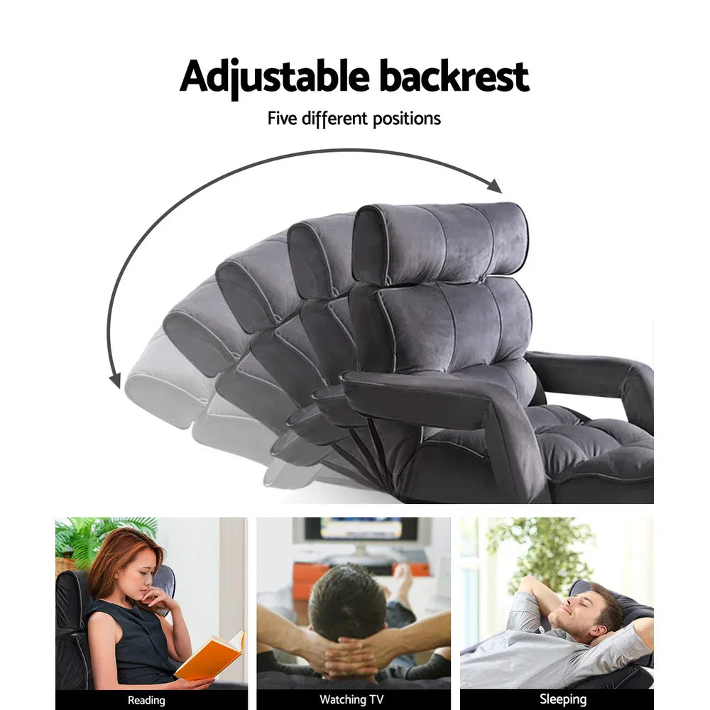 Artiss Floor Lounge Sofa With Armrest Flocking Fabric Charcoal - Mekamart Australia