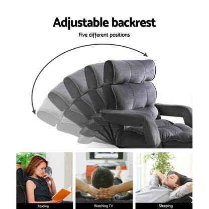 Artiss Floor Lounge Sofa With Armrest Flocking Fabric Charcoal - Mekamart Australia