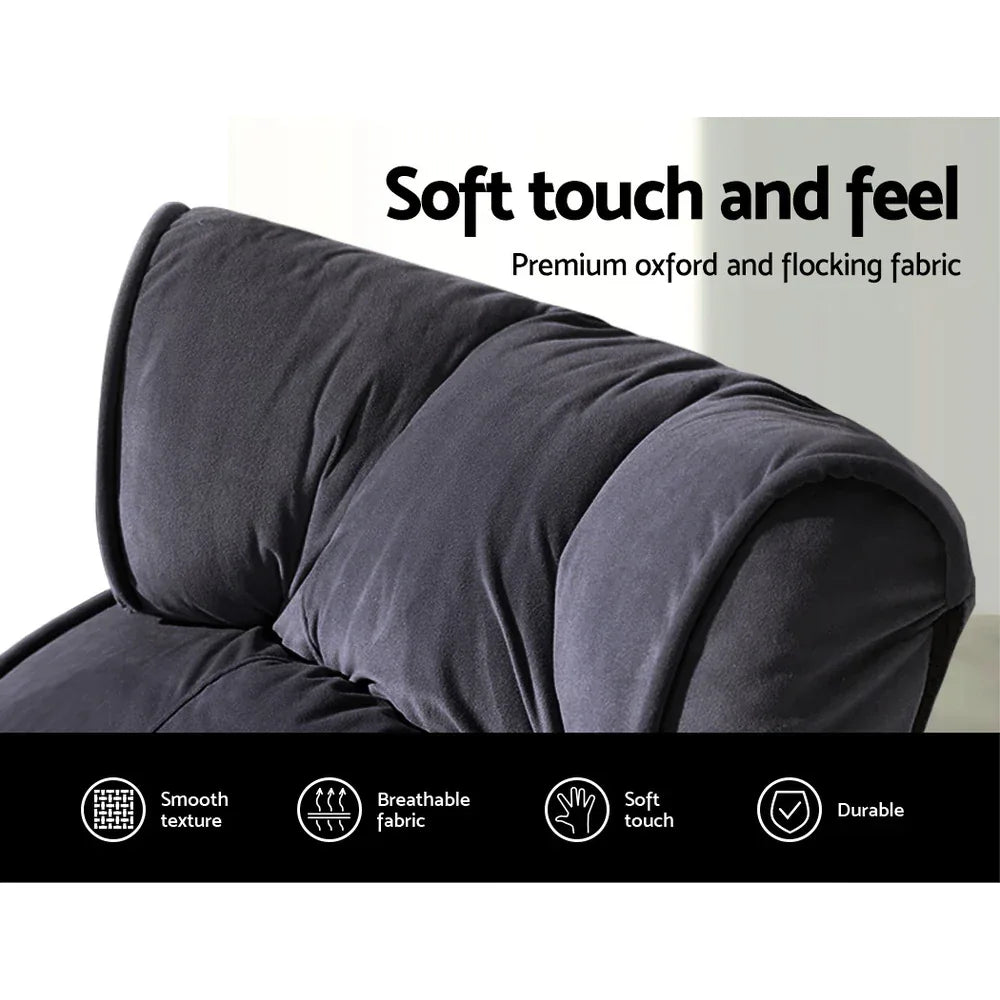 Artiss Floor Lounge Sofa With Armrest Flocking Fabric Charcoal - Mekamart Australia