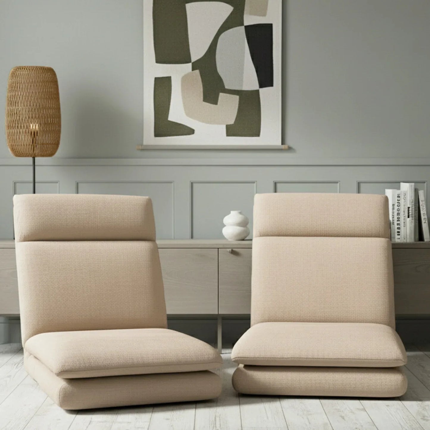 Artiss 2XFloor Chair Sofa Linen Beige - Mekamart Australia