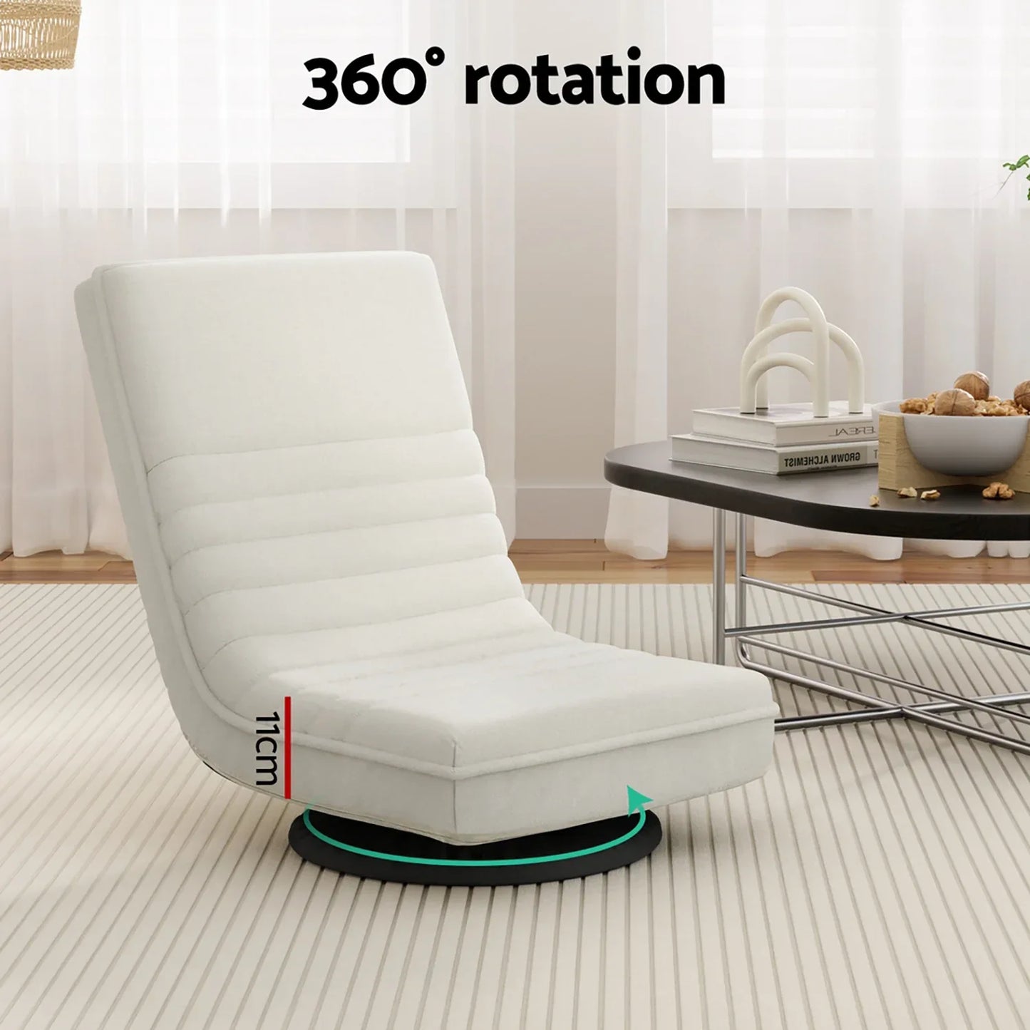 Artiss 2XFloor Chair Lounge Sofa Swivel Foldable Linen White - Mekamart Australia