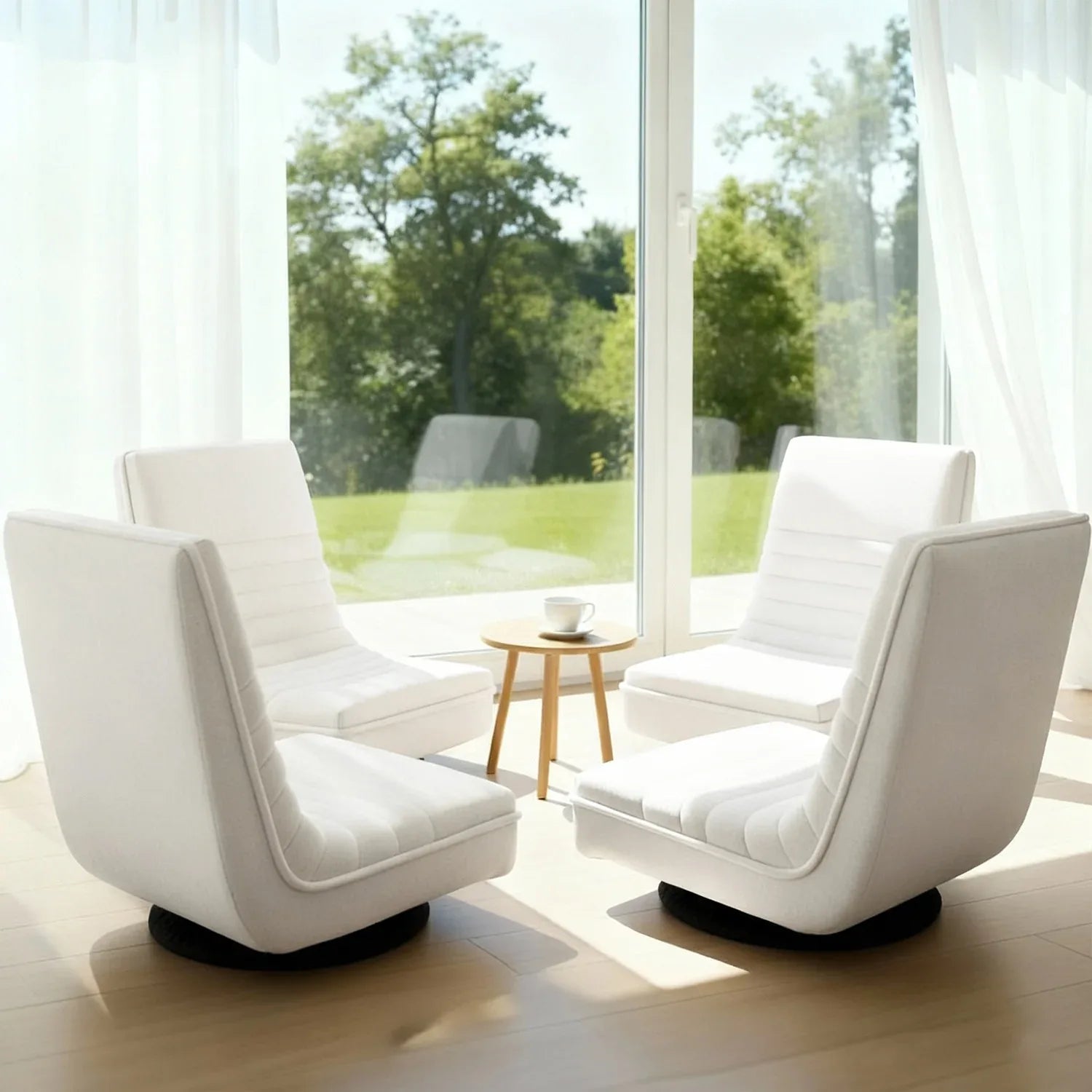 Artiss 4XFloor Chair Lounge Sofa Swivel Foldable Linen White - Mekamart Australia