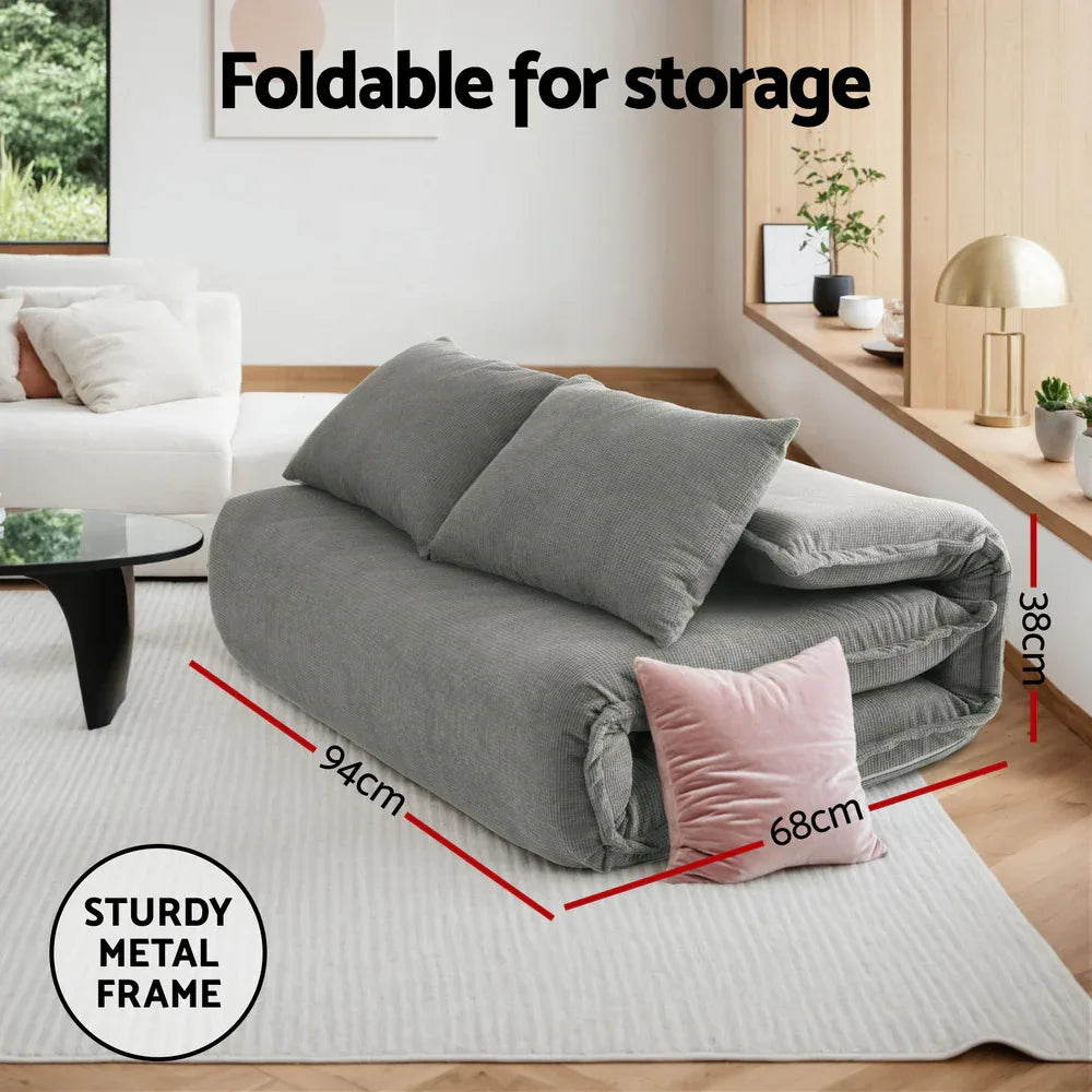 Artiss Floor Lounge Sofa Bed Foldable 2 Seater Grey - Mekamart Australia