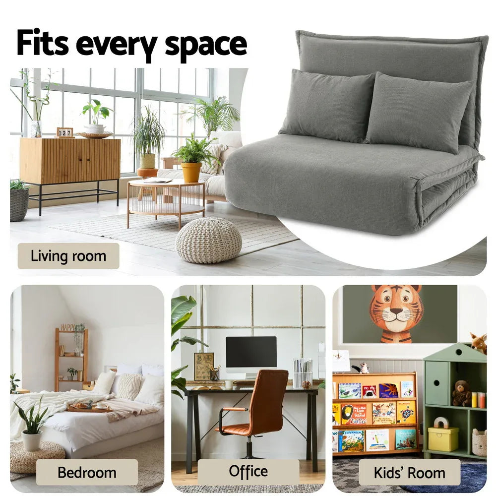 Artiss Floor Lounge Sofa Bed Foldable 2 Seater Grey - Mekamart Australia