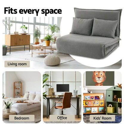 Artiss Floor Lounge Sofa Bed Foldable 2 Seater Grey - Mekamart Australia