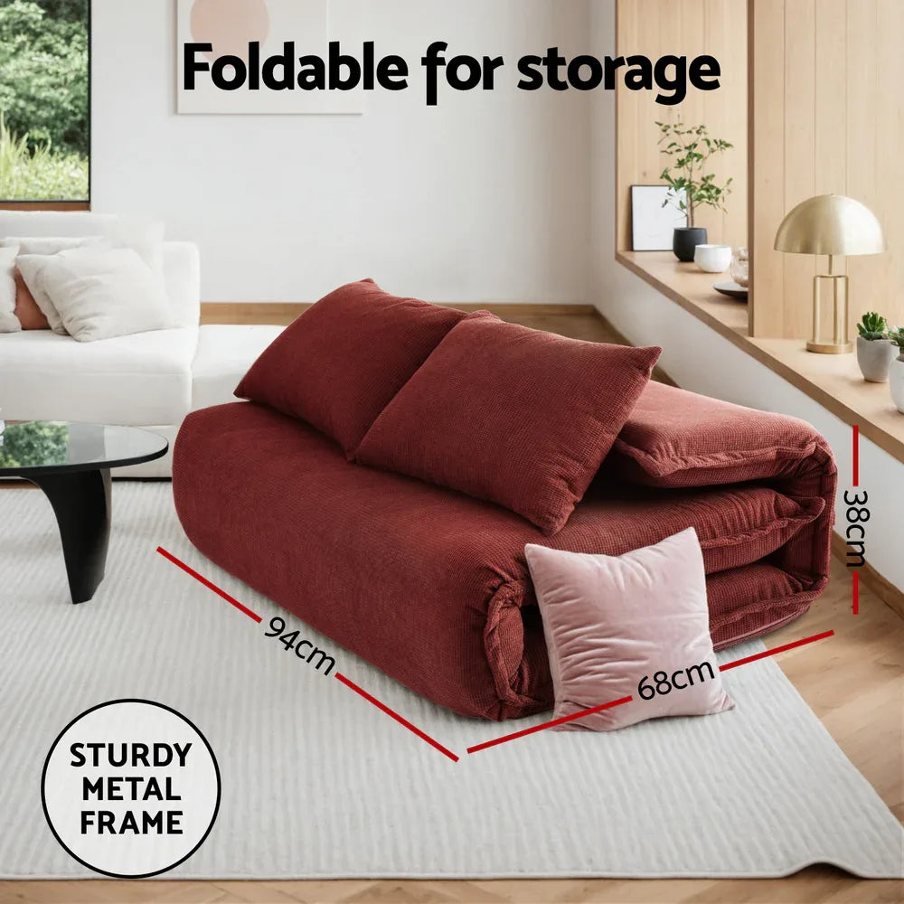 Artiss Floor Lounge Sofa Bed Foldable 2 Seater Orange - Mekamart Australia