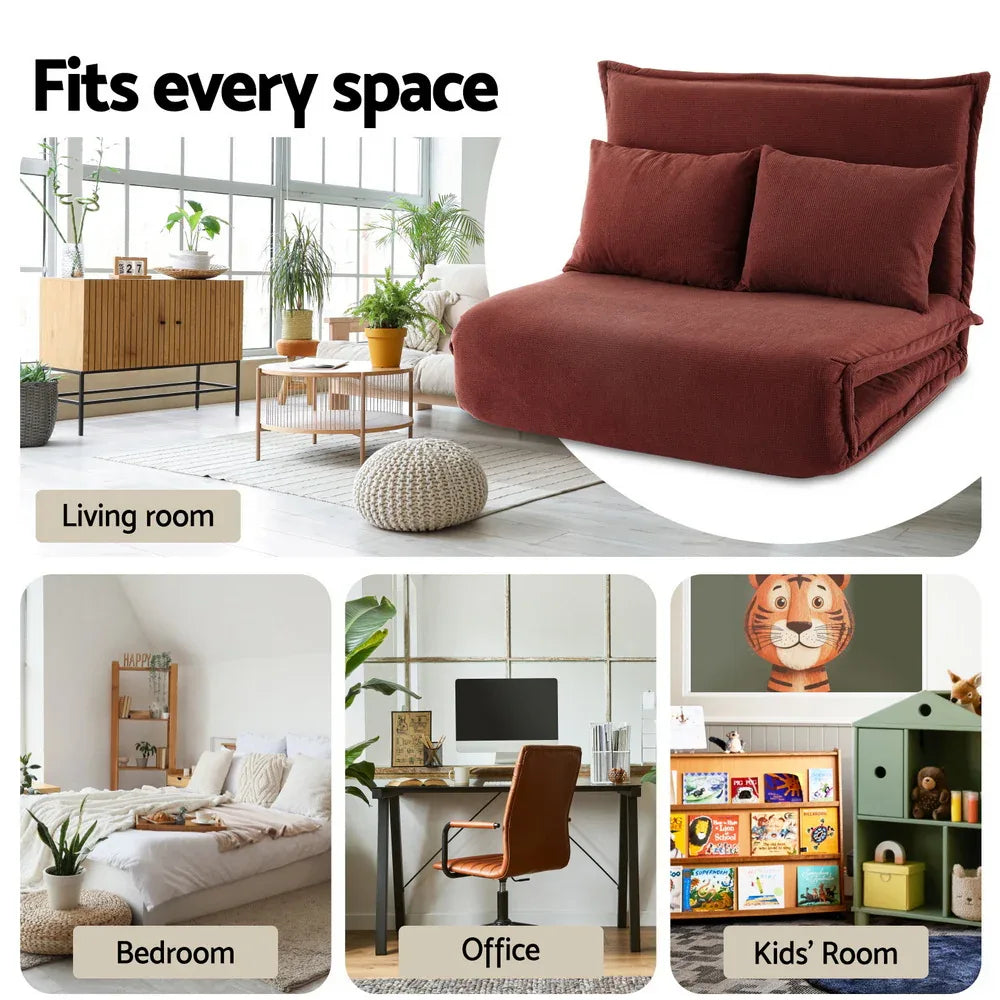 Artiss Floor Lounge Sofa Bed Foldable 2 Seater Orange - Mekamart Australia