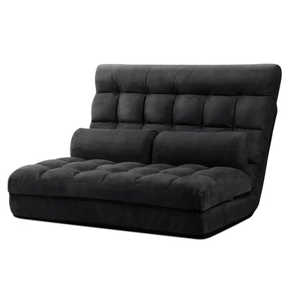 Artiss Floor Lounge Sofa Bed 2-seater Charcoal Suede - Mekamart Australia