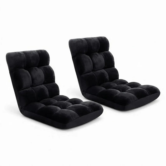 Artiss 2X Lounge Sofa Bed Flannel Fabric Black - Mekamart Australia