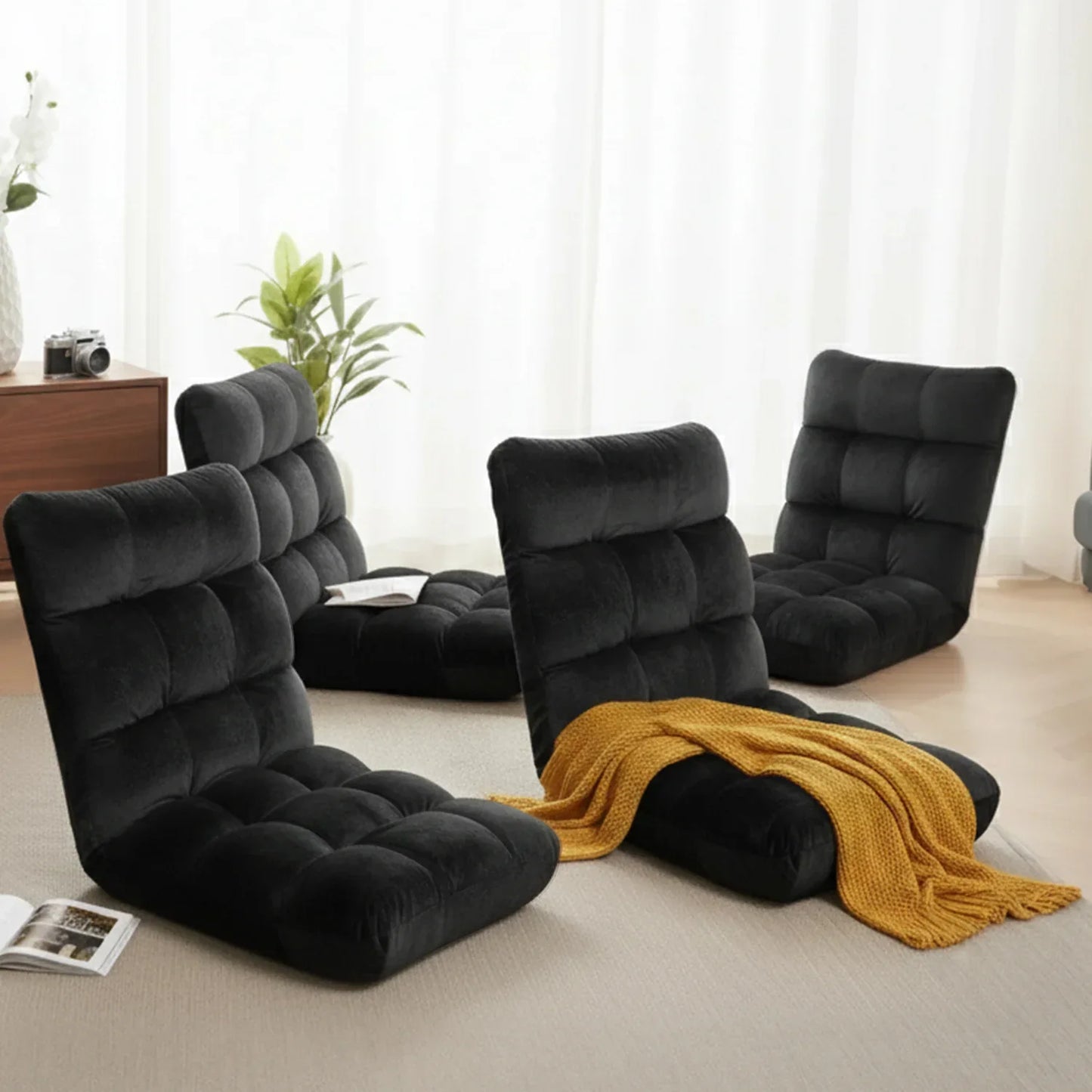 Artiss 4X Lounge Sofa Bed Flannel Fabric Black - Mekamart Australia