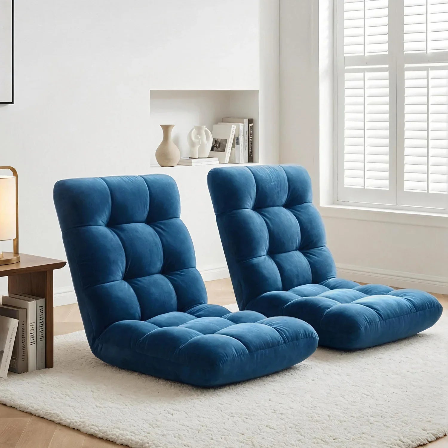 Artiss 2PCS Floor Lounge Sofa Bed Flannel Fabric Navy - Mekamart Australia
