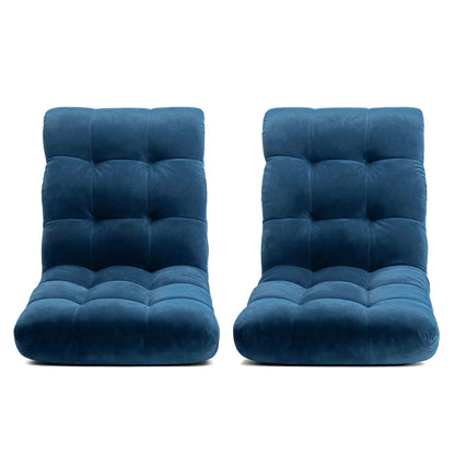 Artiss 2PCS Floor Lounge Sofa Bed Flannel Fabric Navy - Mekamart Australia