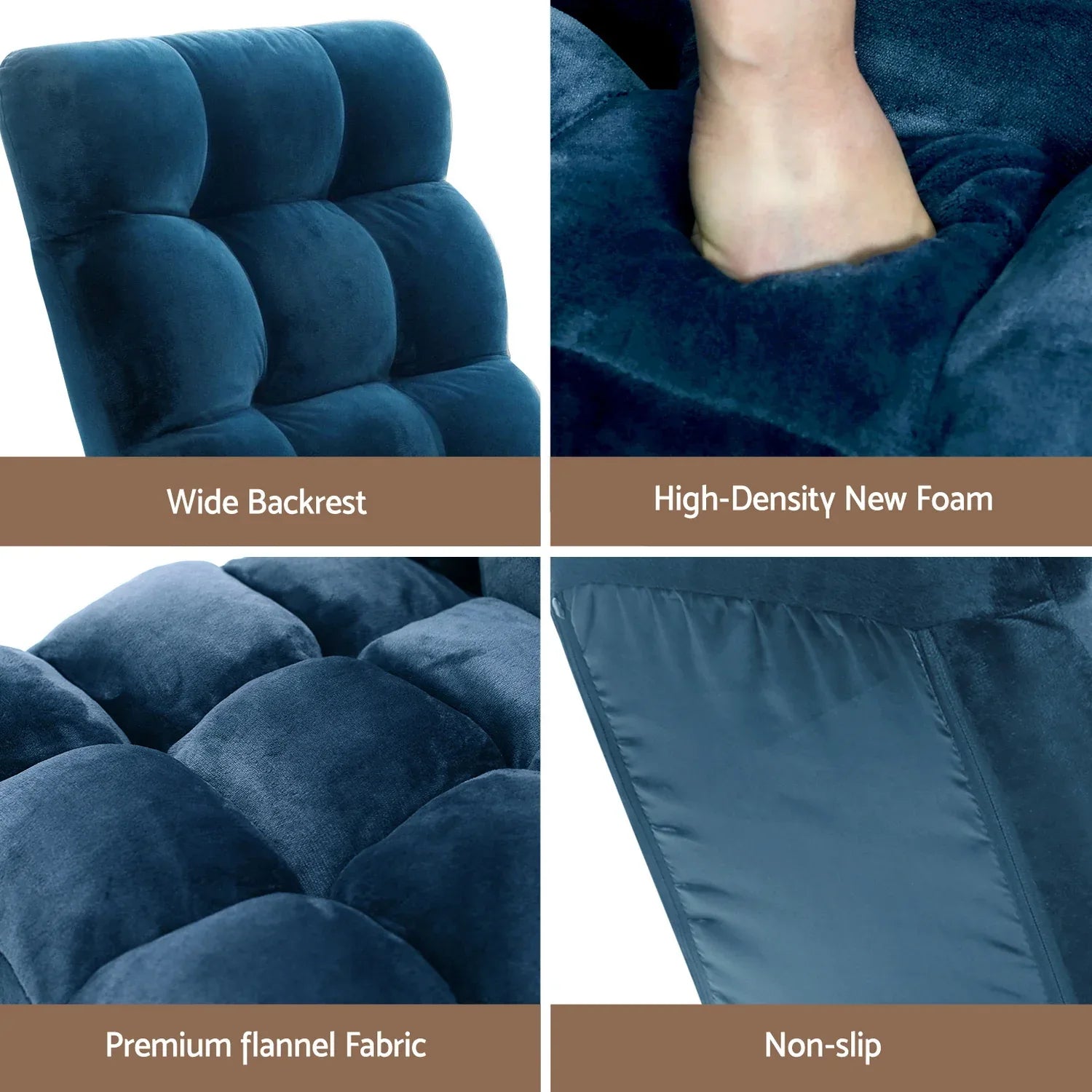 Artiss 2PCS Floor Lounge Sofa Bed Flannel Fabric Navy - Mekamart Australia