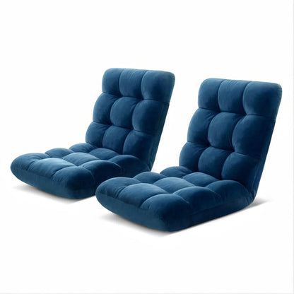 Artiss 2PCS Floor Lounge Sofa Bed Flannel Fabric Navy - Mekamart Australia