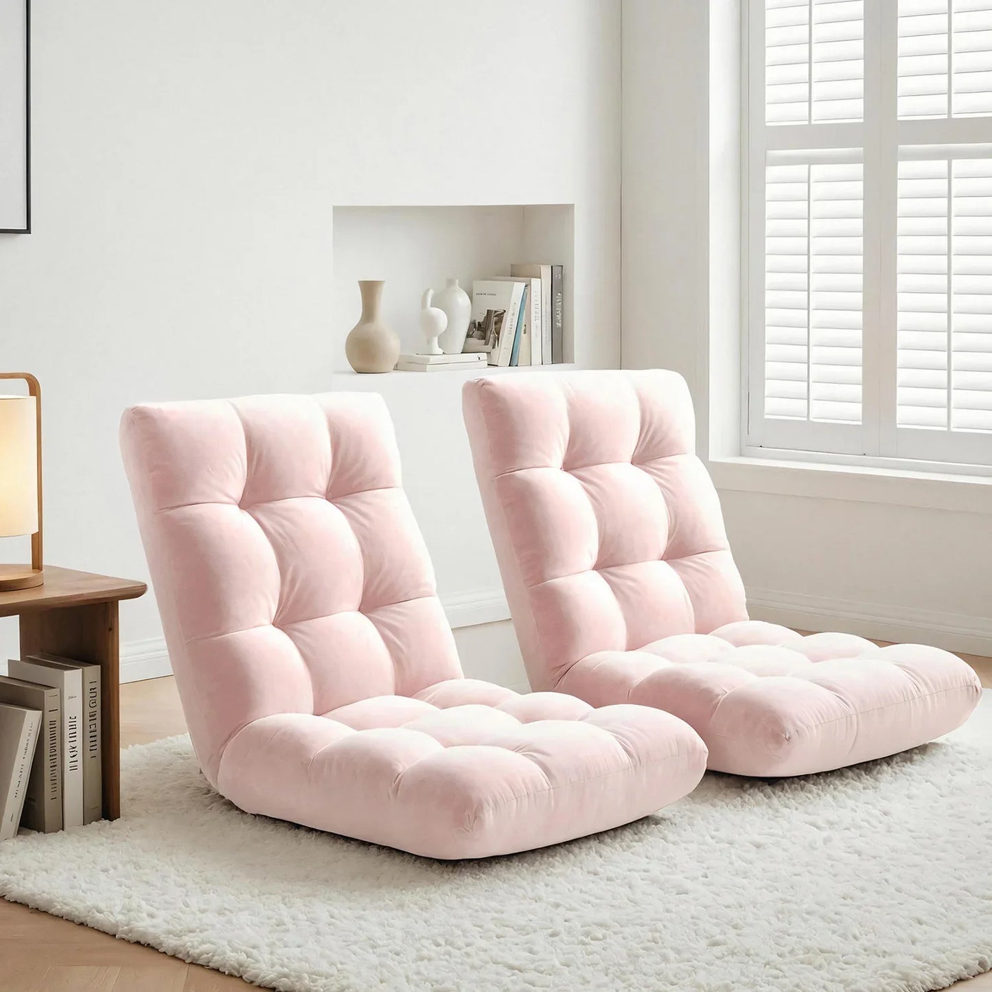 Artiss 2PCS Floor Lounge Sofa Bed Flannel Fabric Pink - Mekamart Australia