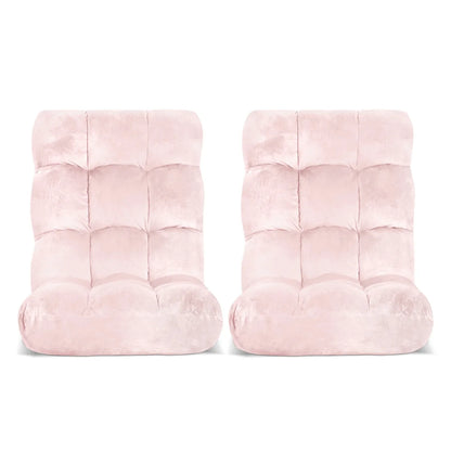 Artiss 2PCS Floor Lounge Sofa Bed Flannel Fabric Pink - Mekamart Australia