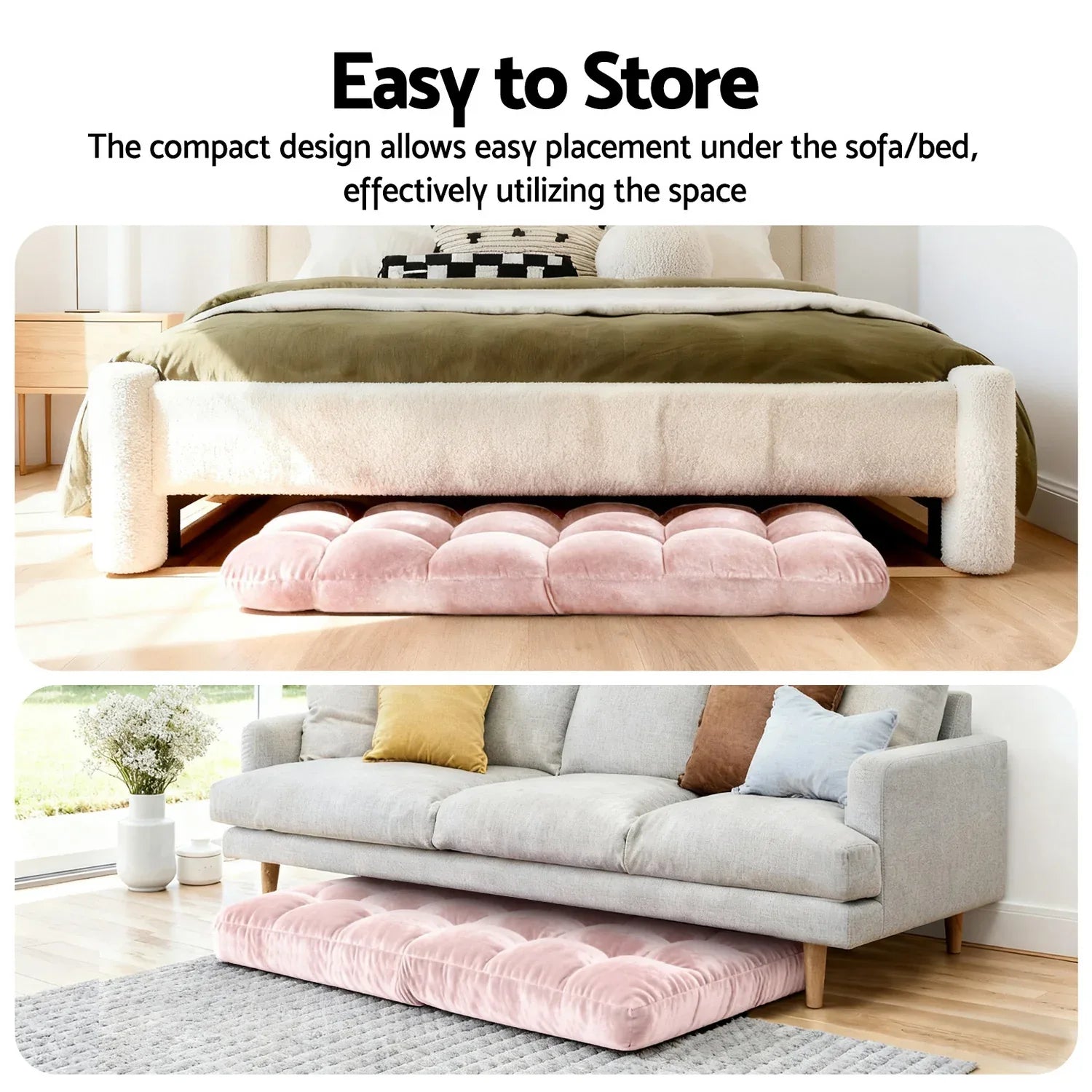 Artiss 2PCS Floor Lounge Sofa Bed Flannel Fabric Pink - Mekamart Australia