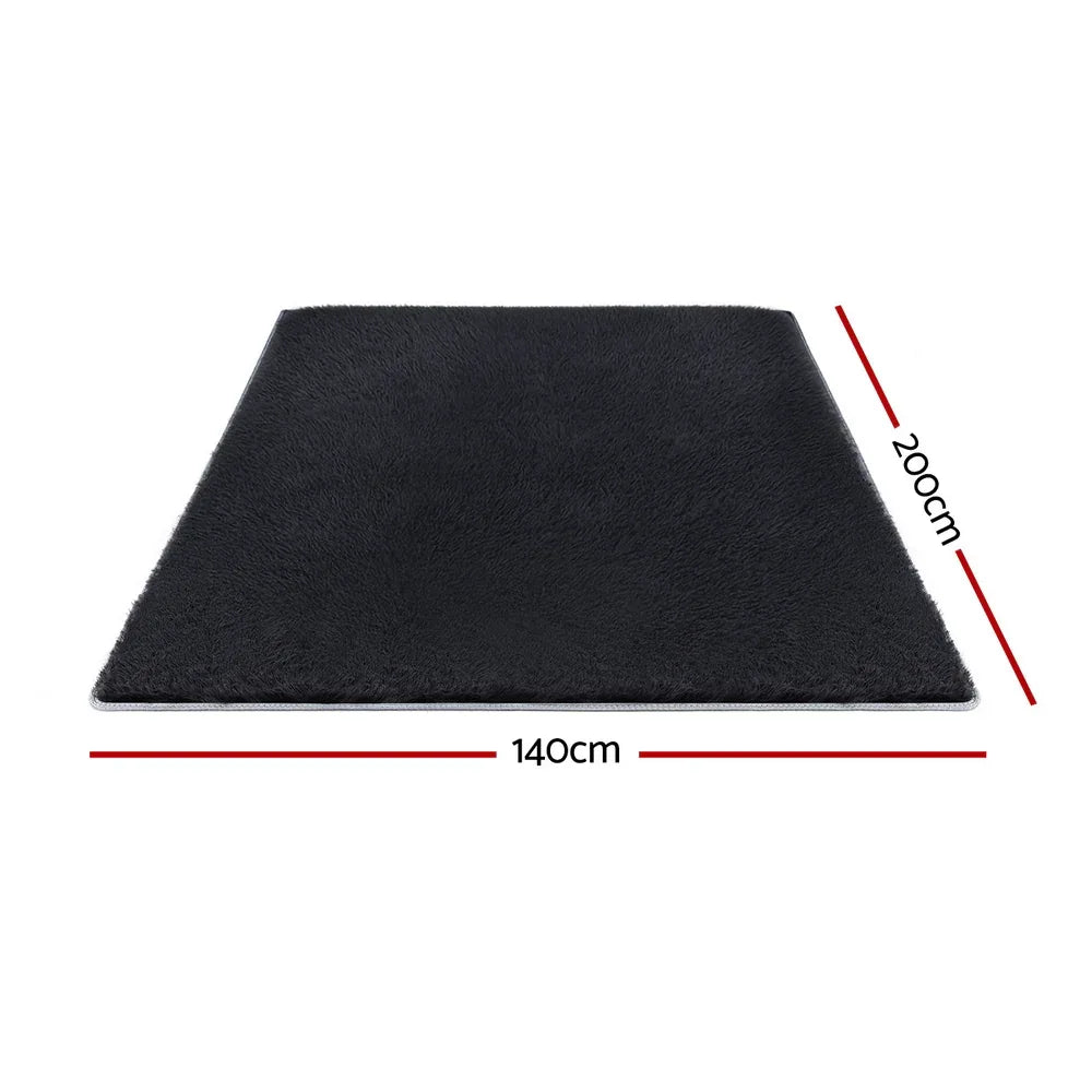 Artiss Floor Rug 140x200cm Plush Area Shaggy Rug Living Room Bedroom Carpet Black - Mekamart Australia