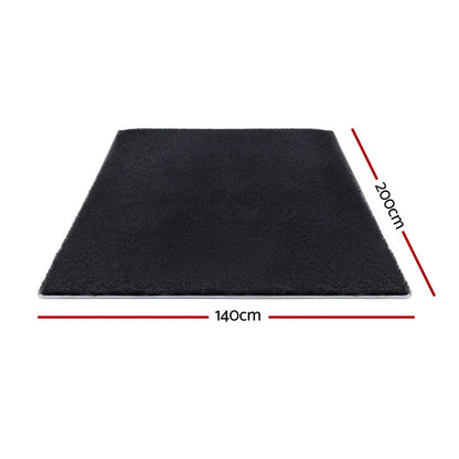 Artiss Floor Rug 140x200cm Plush Area Shaggy Rug Living Room Bedroom Carpet Black - Mekamart Australia
