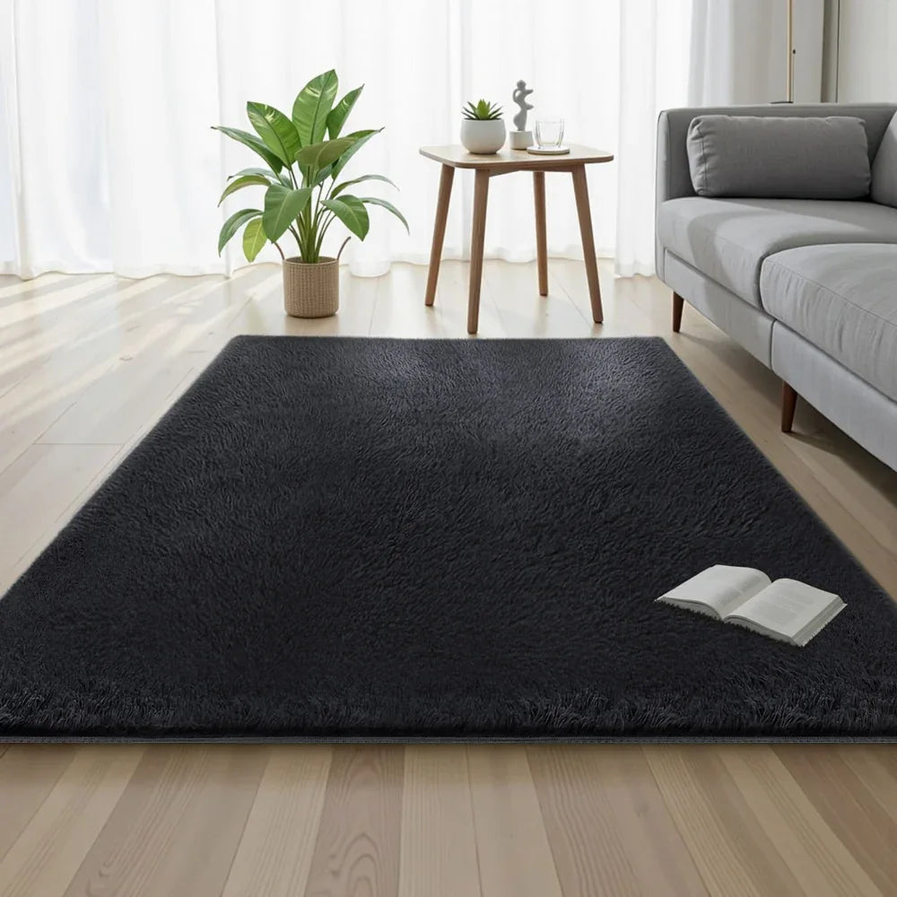 Artiss Floor Rug 140x200cm Plush Area Shaggy Rug Living Room Bedroom Carpet Black - Mekamart Australia