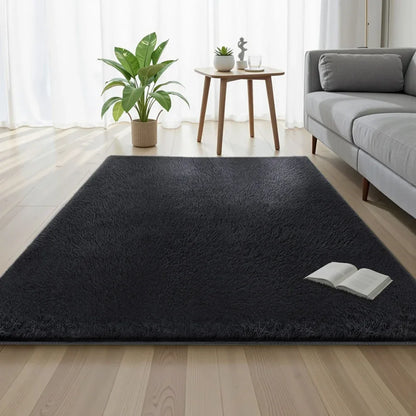 Artiss Floor Rug 140x200cm Plush Area Shaggy Rug Living Room Bedroom Carpet Black - Mekamart Australia