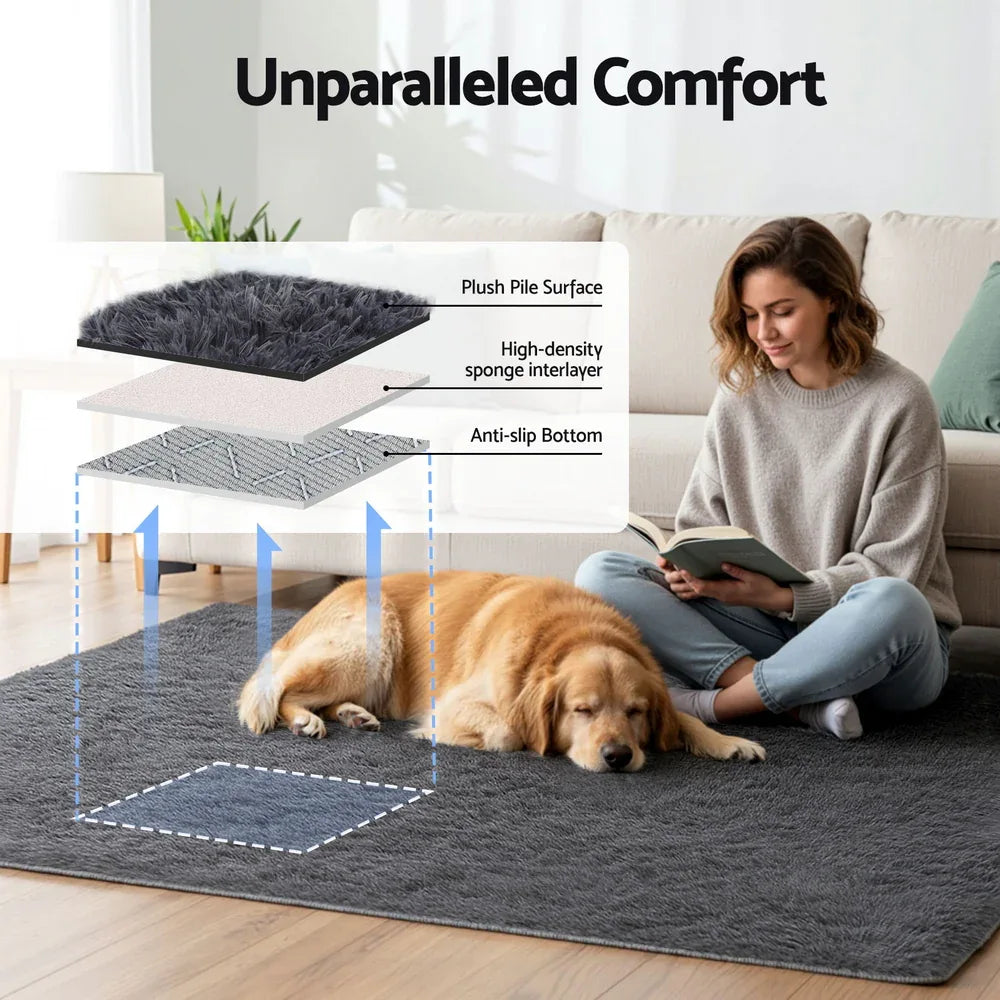 Artiss Floor Rug 140x200cm Plush Area Shaggy Rug Living Room Bedroom Carpet Grey - Mekamart Australia