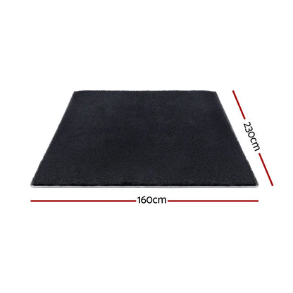 Artiss Floor Rug 160x230cm Plush Area Shaggy Rug Living Room Bedroom Carpet Black - Mekamart Australia