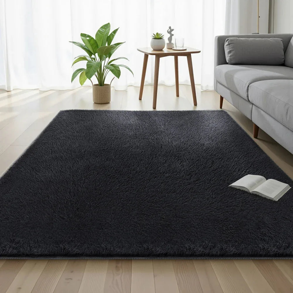 Artiss Floor Rug 160x230cm Plush Area Shaggy Rug Living Room Bedroom Carpet Black - Mekamart Australia